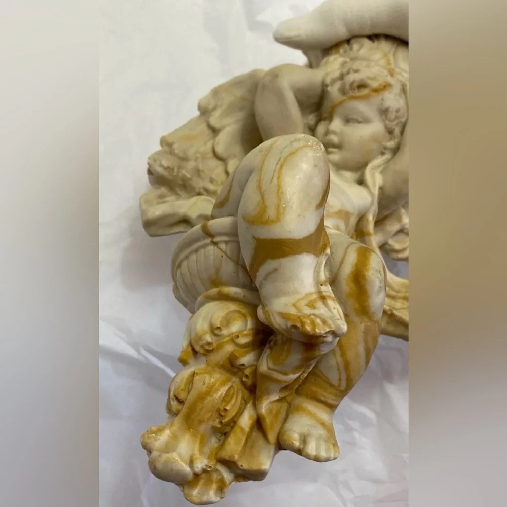 Heavy 10” Cherub Wall Candle Sconce Athena Marble ~Old Hollywood ~1960s - 1990s - Picture 10 of 11